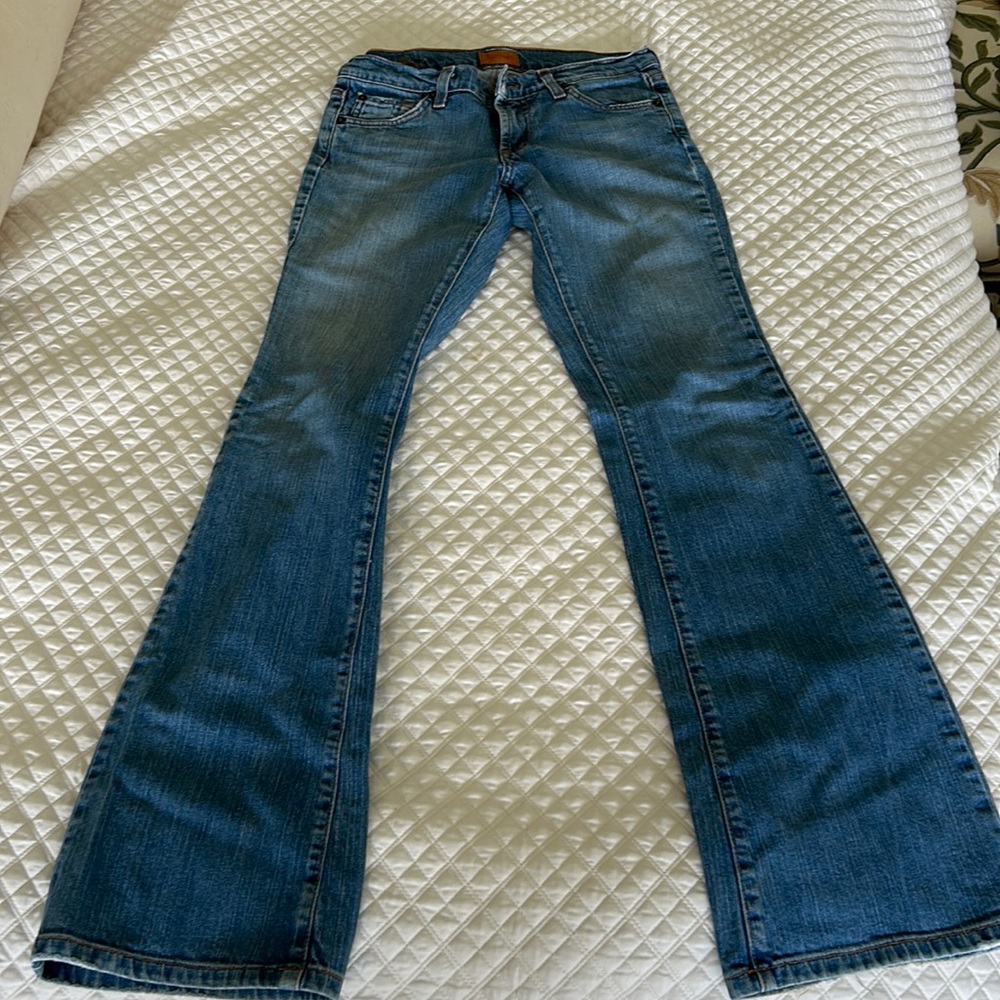 James jeans flare bottom low rise washed denim